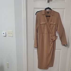 Chic Long Sleeve Tan Dress